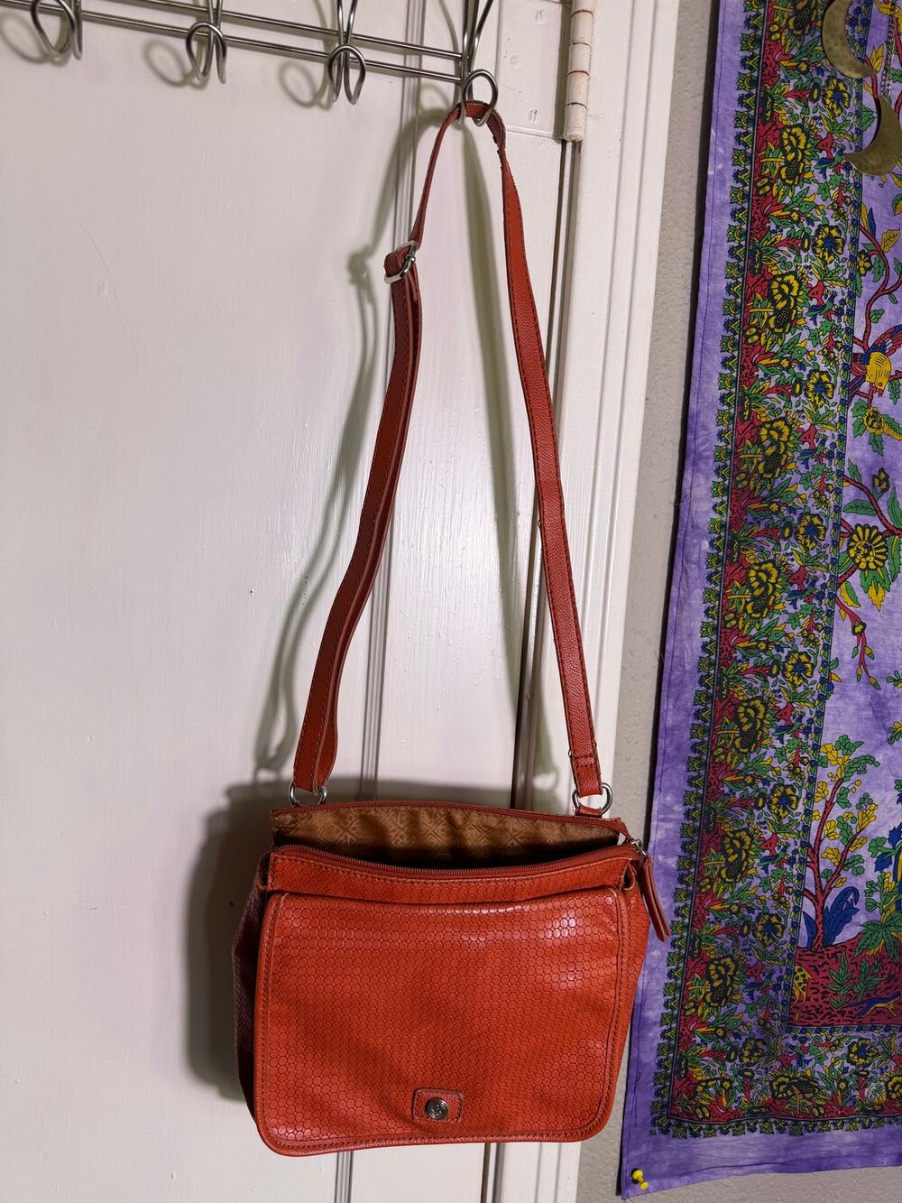 Relic Orange Crossbody Bag Textured Faux Leather Organizer Purse